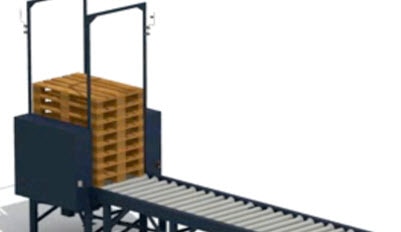 Apilar y dispensar pallets, extras en un circuito de transporte Apilar y dispensar pallets, extras en un circuito de transporte
