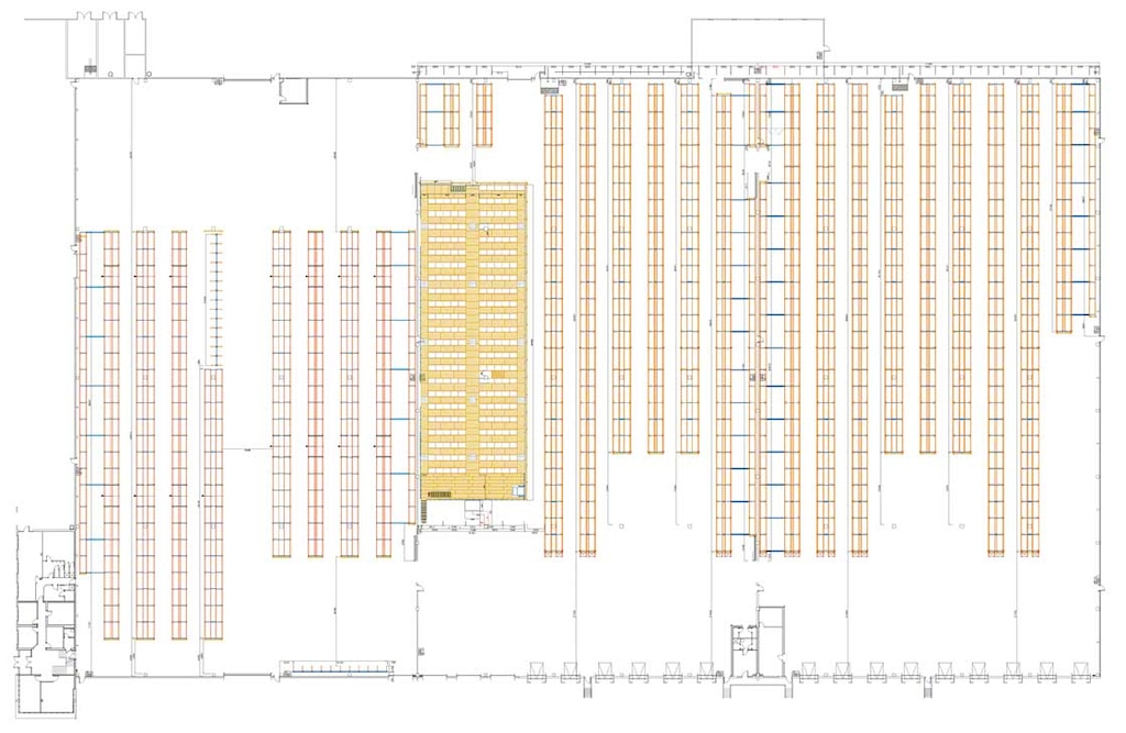 ‘Layout’ de un bodega sectorizado con zona de almacenaje, picking y estanterías cantilever ‘Layout’ de un bodega sectorizado con zona de almacenaje, picking y estanterías cantilever