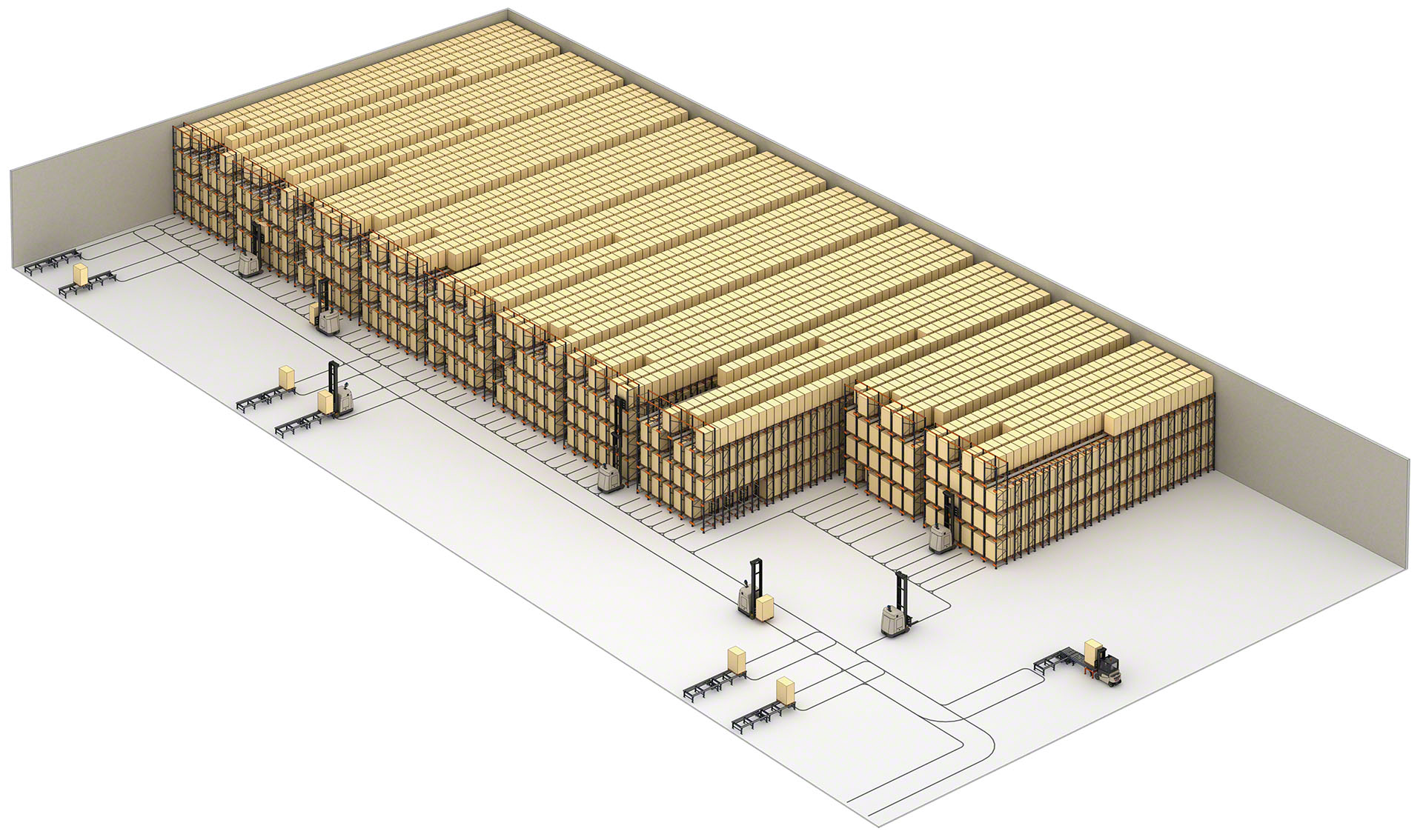 El sistema de Pallet Shuttle se puede combinar con vehículos AGV para lograr la completa automatización de la bodega