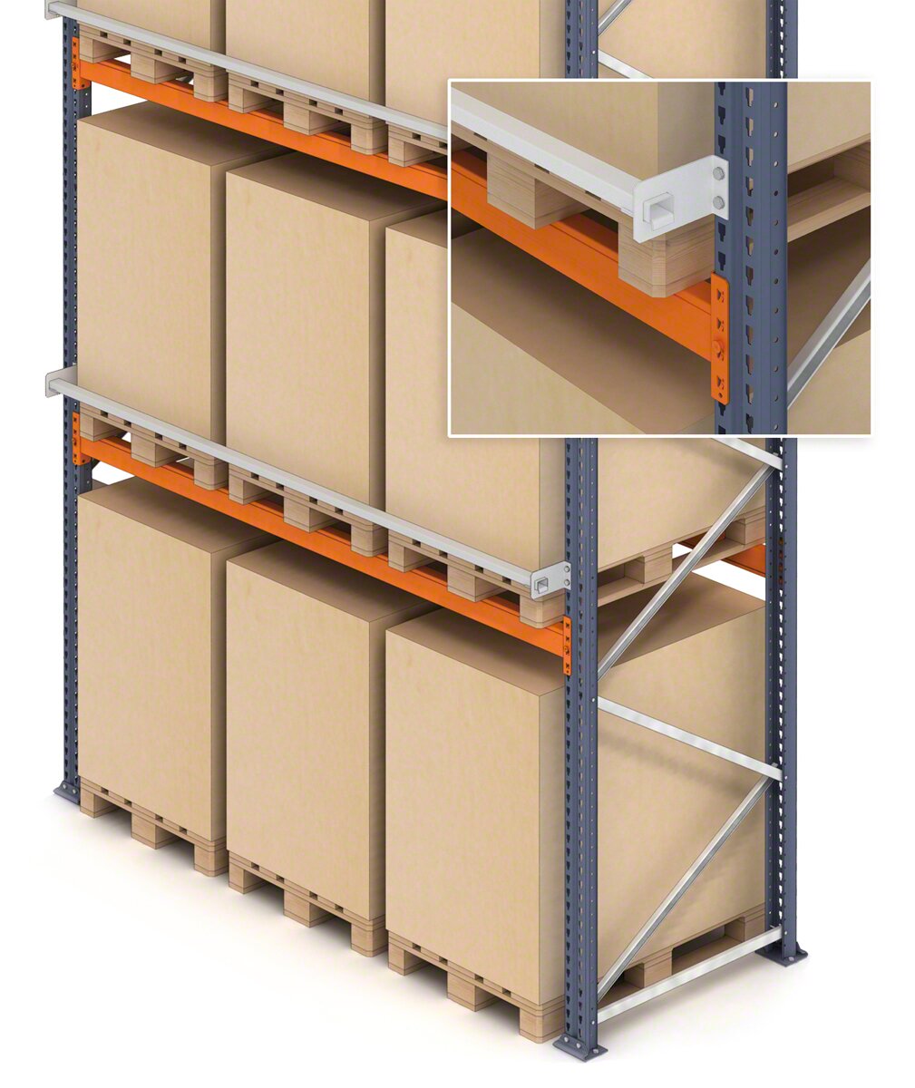 Es posible añadir un perfil de seguridad para la mercancía depositada en las estanterías de pallets