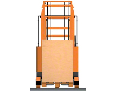 Grúa horquilla retráctil con el pallet dentro del chasis