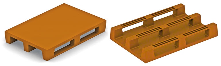Estos pallets de plástico coinciden con el sistema construcutivo de los europalets de madera. No tienen por qué dar problemas salvo si no son suficientemente resistentes.